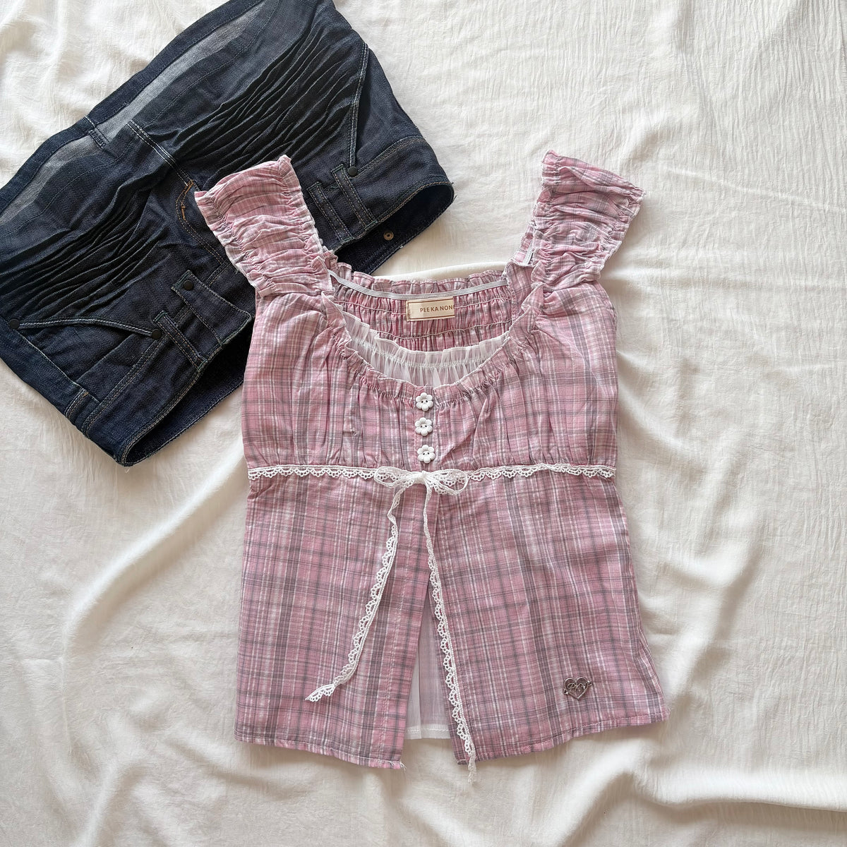 CHERRY BLOSSOM PLAID TOP (Bust : 30-34, Upper Waist : 24-28)