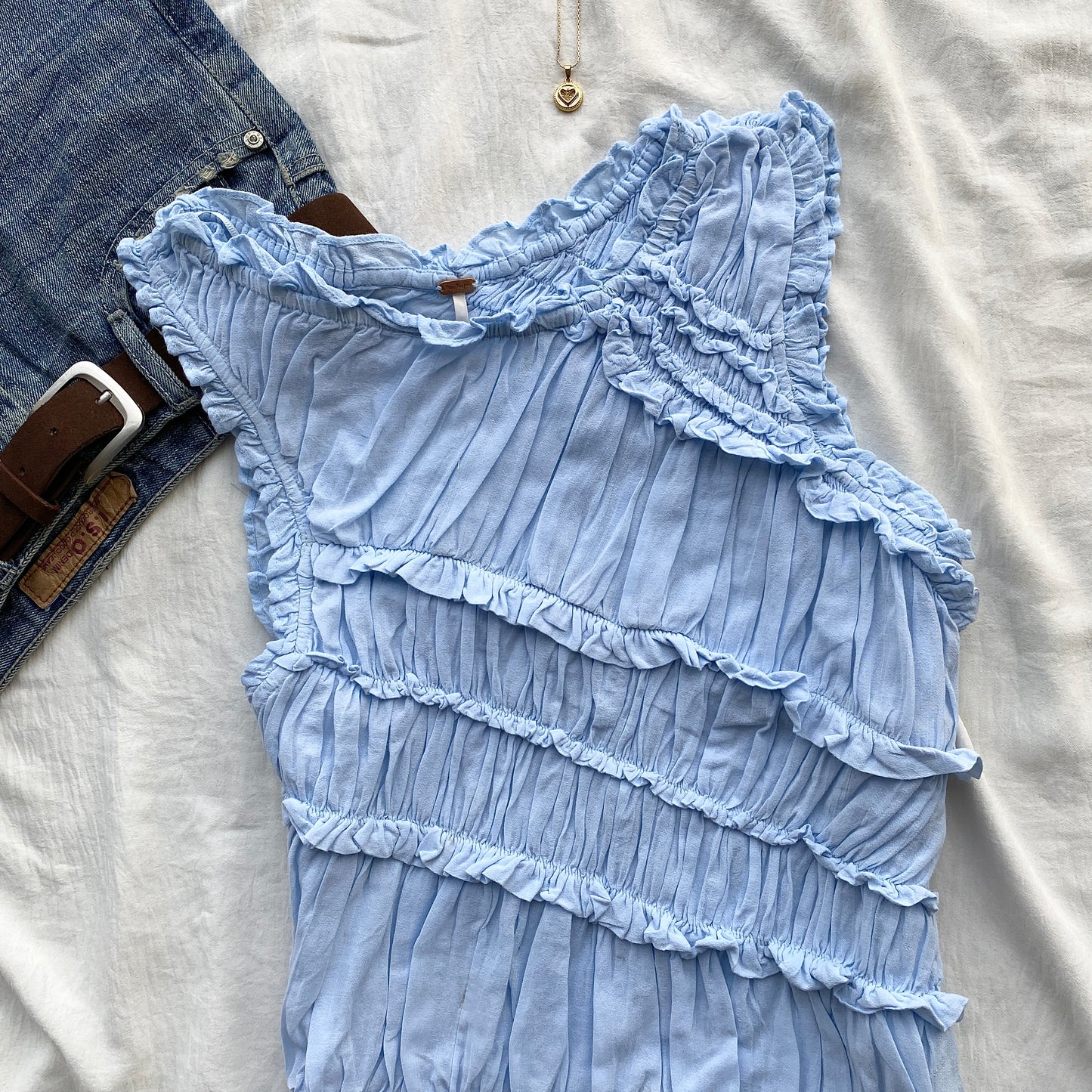 ASYMMETRIC TOP IN POWDER BLUE FROM FREE PEOPLE (Bust : 34-38, Upper Waist : 30-36)