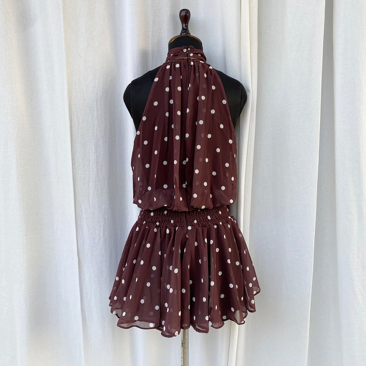 BROWN POLKA DOT DRESS (Bust : 30-34, Upper Waist : 22-26)