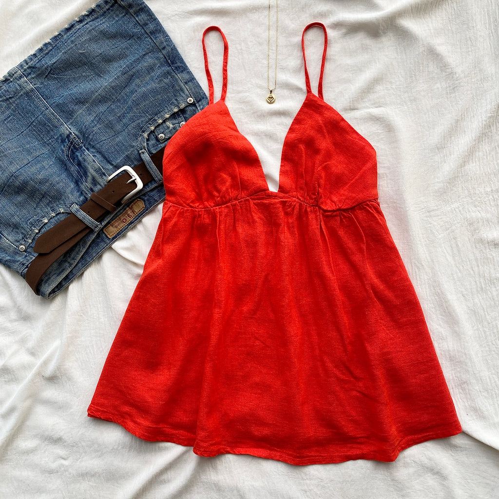 RED BABYDOLL TOP FROM FREE PEOPLE (Bust : 34-36, Upper Waist : 28-32)