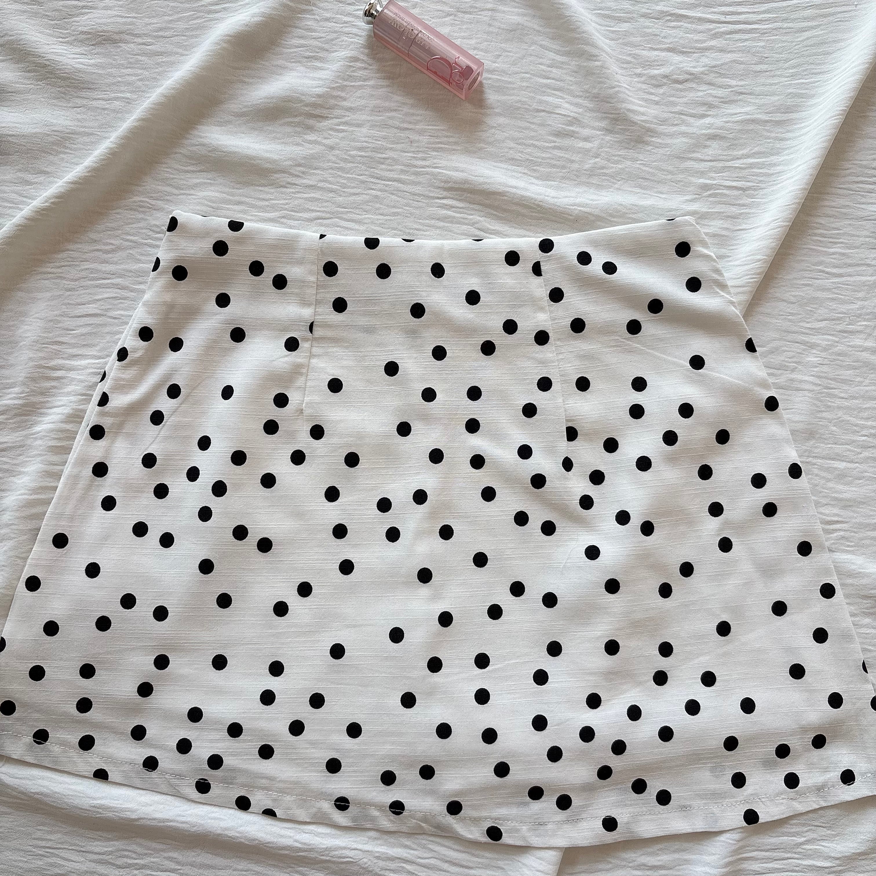 MINI POLKA DOT SKIRT WITH SHORTS IN WHITE (Sizes available)