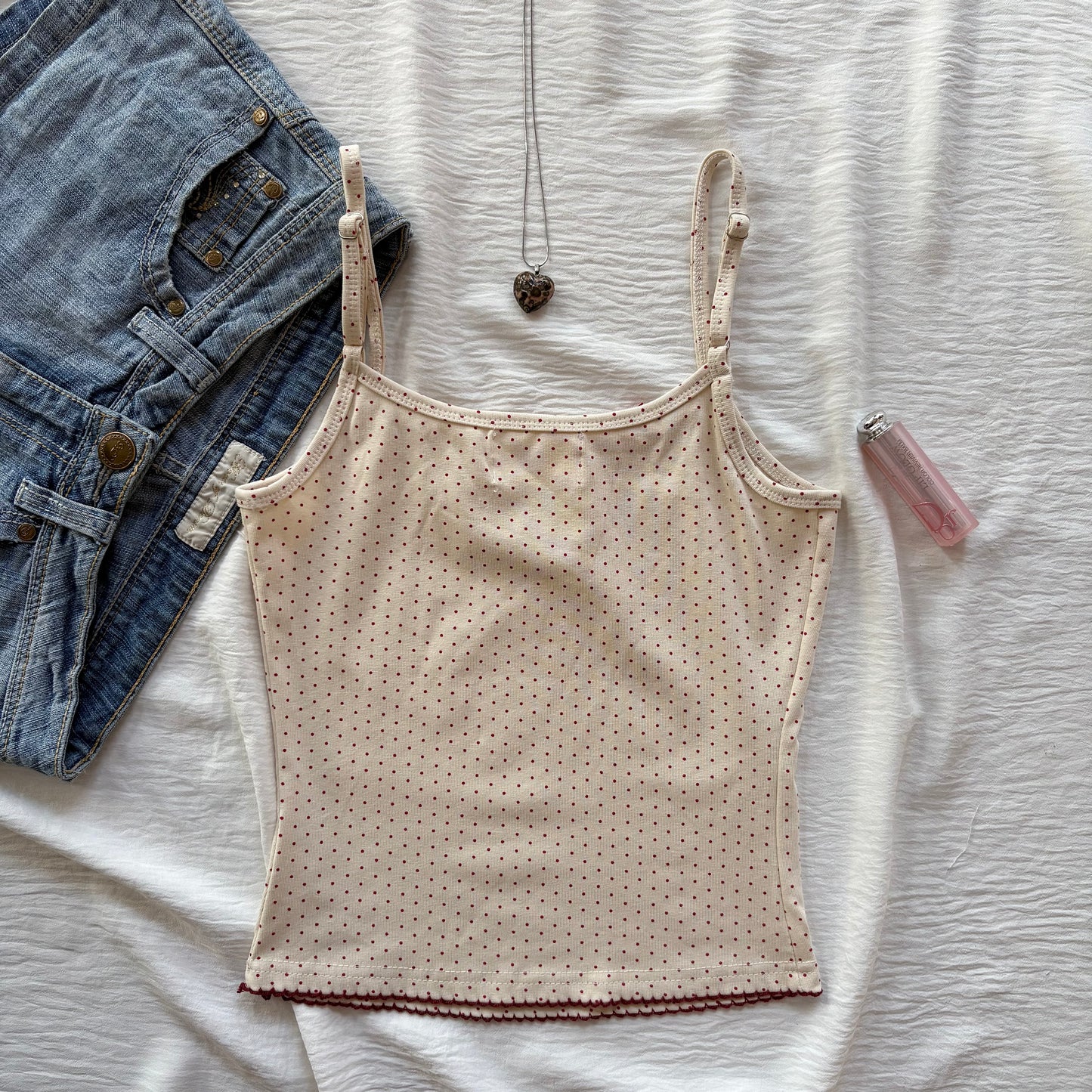 TEDDY BEAR POLKA DOT TANK IN RED (Bust : 28-34, Upper Waist : 22-28)