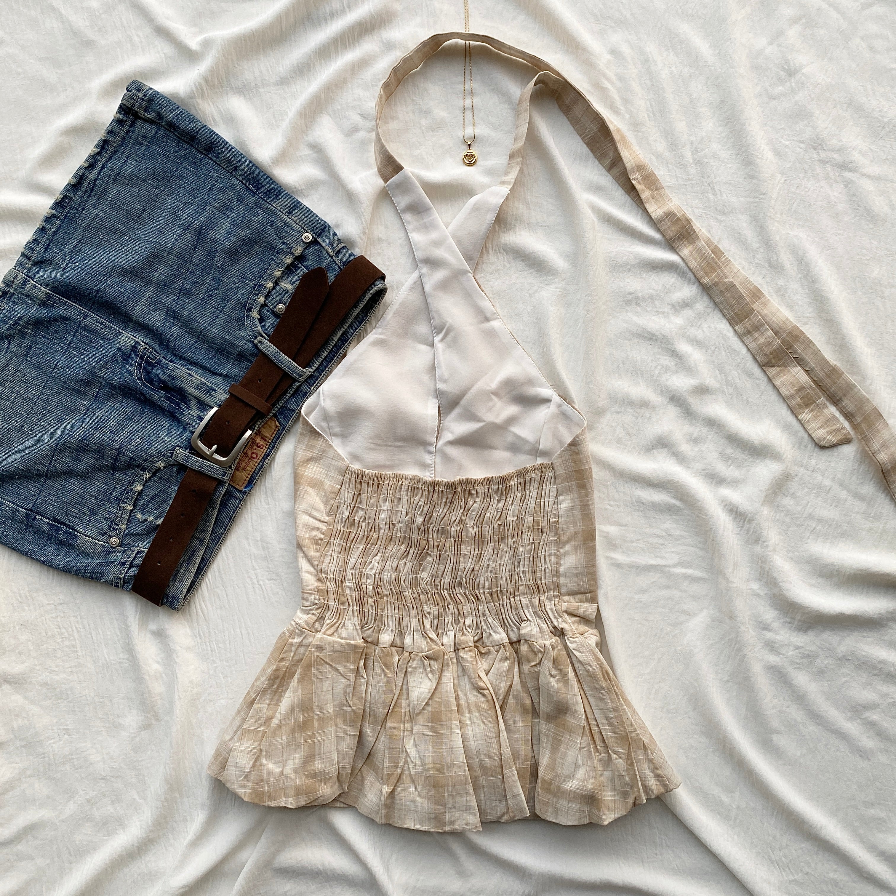 BROWN PLAID TOP (Bust : 30-32, Upper Waist : 24-28)