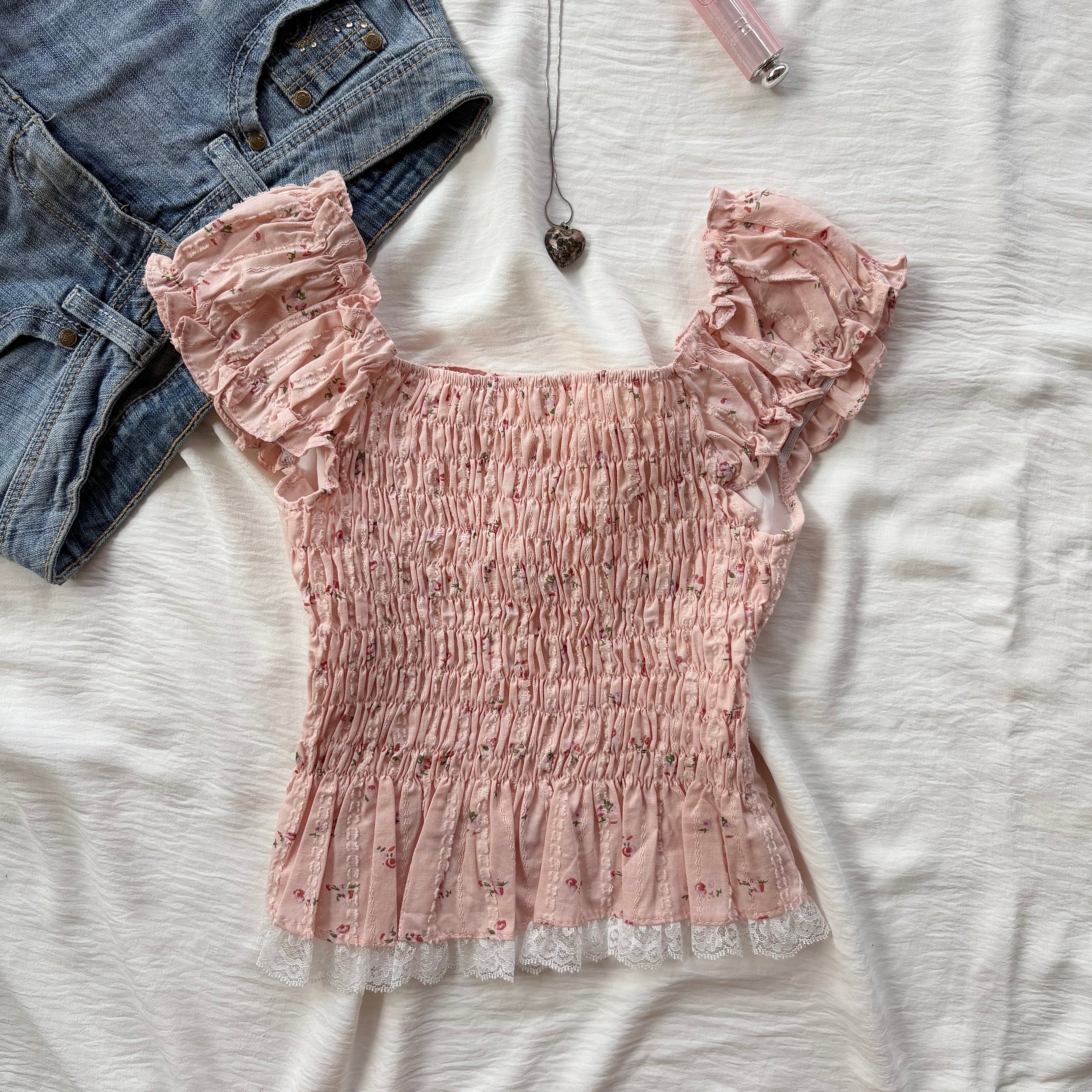 PEACH FLORAL TOP (Bust : 28-34, Upper Waist : 24-28)