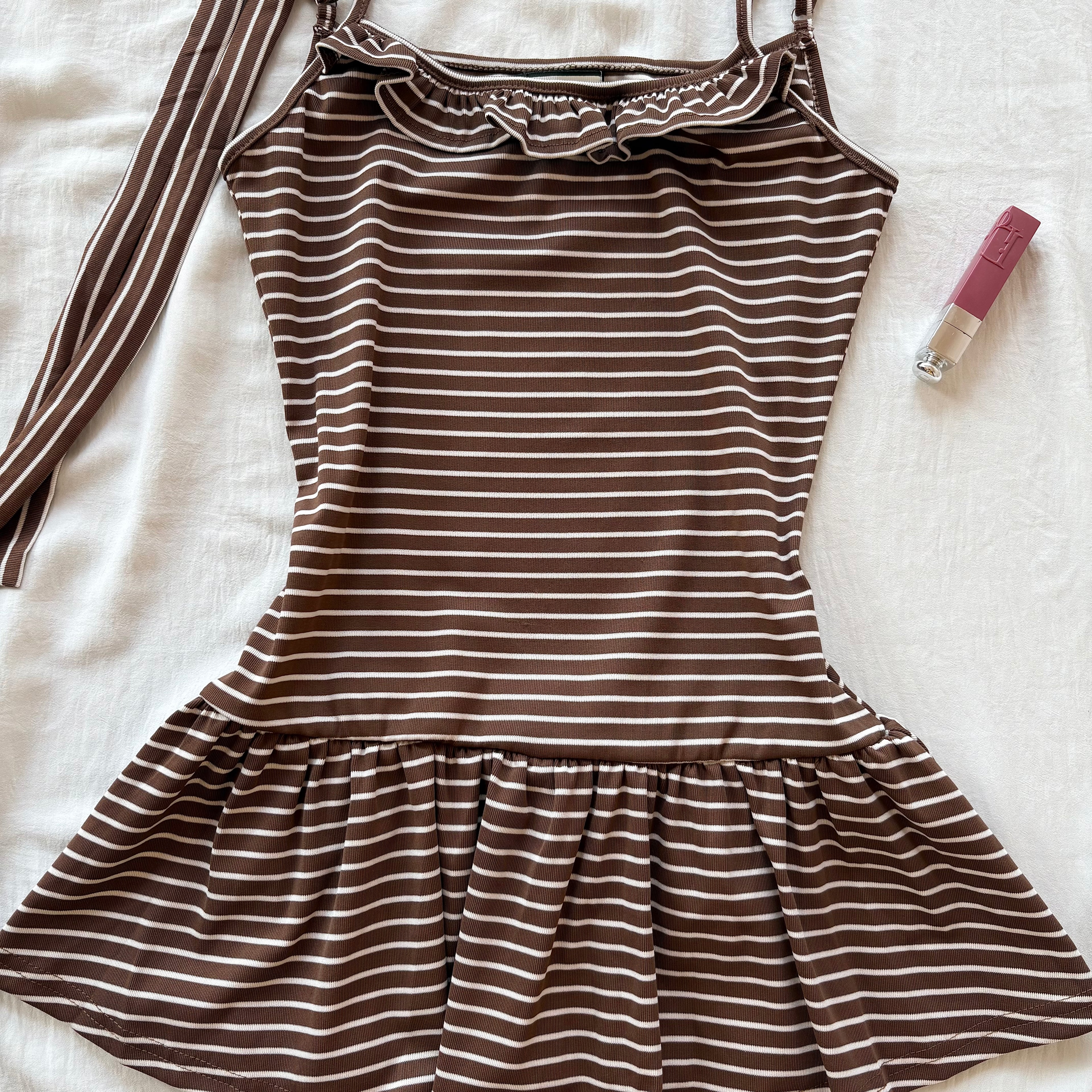 STRIPED DRESS WITH SCARF (Bust : 30-34, Upper Waist : 24-28)