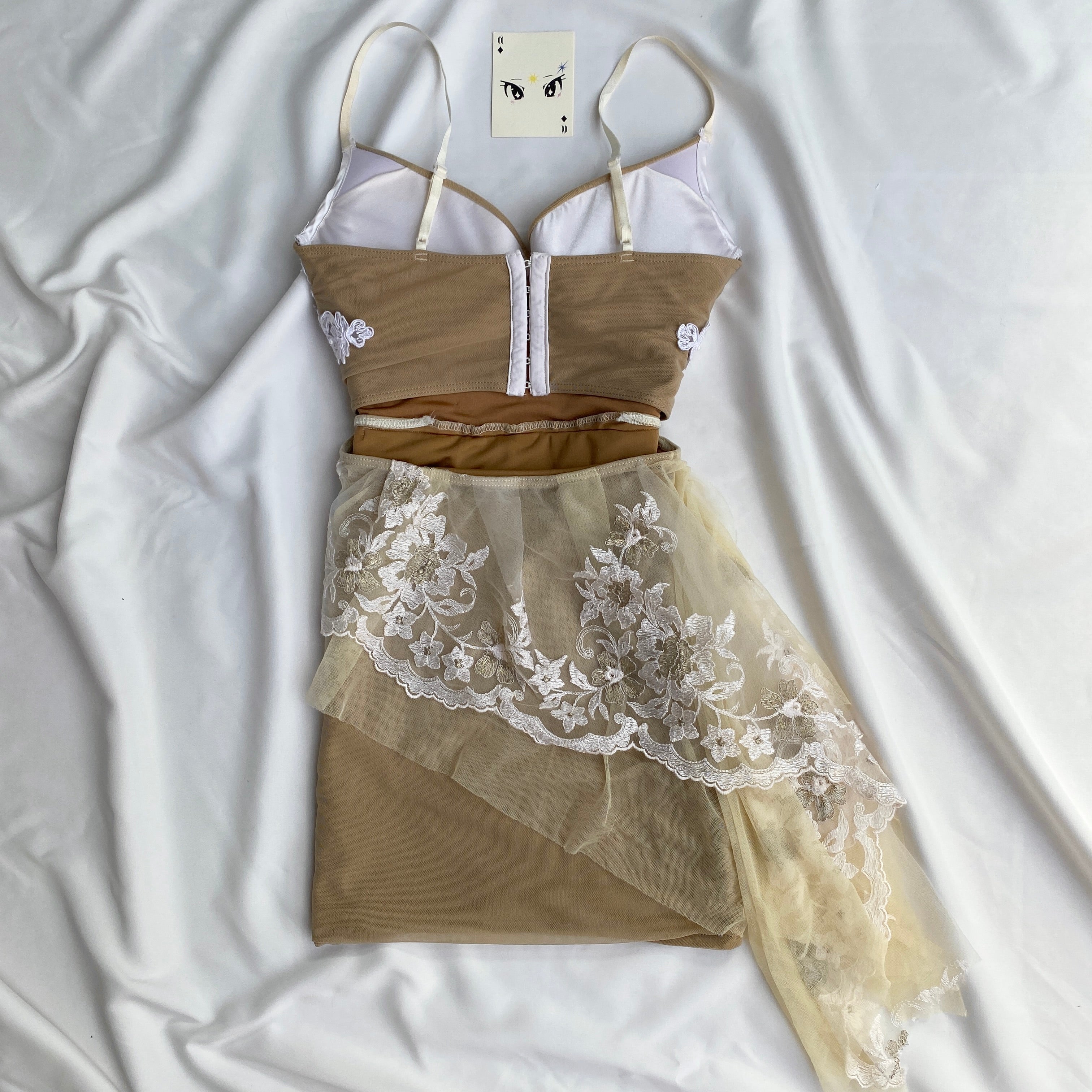 BEIGE EMBROIDERED DRESS (unique find) (Bust : 28-32, Upper Waist : 22-25)