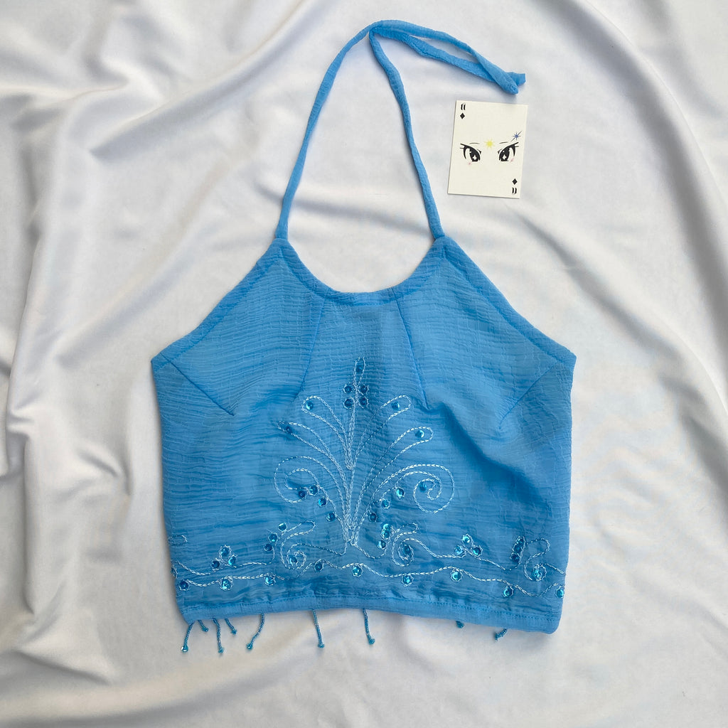 BLUE EMBELLISHED BACKLESS TOP (Bust : 34-38, Upper Waist : 28-34)