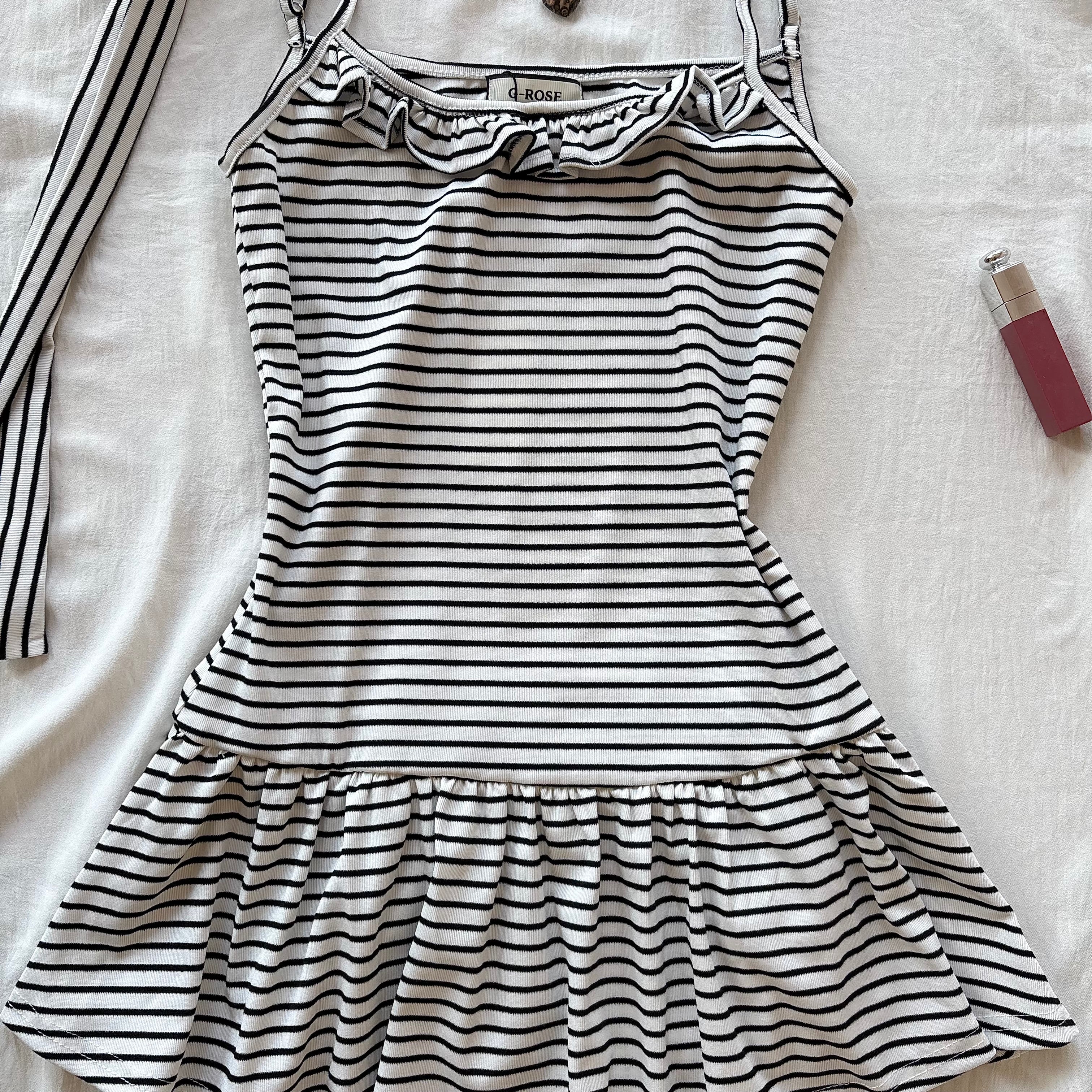 STRIPED DRESS WITH SCARF (Bust : 30-34, Upper Waist : 24-28)