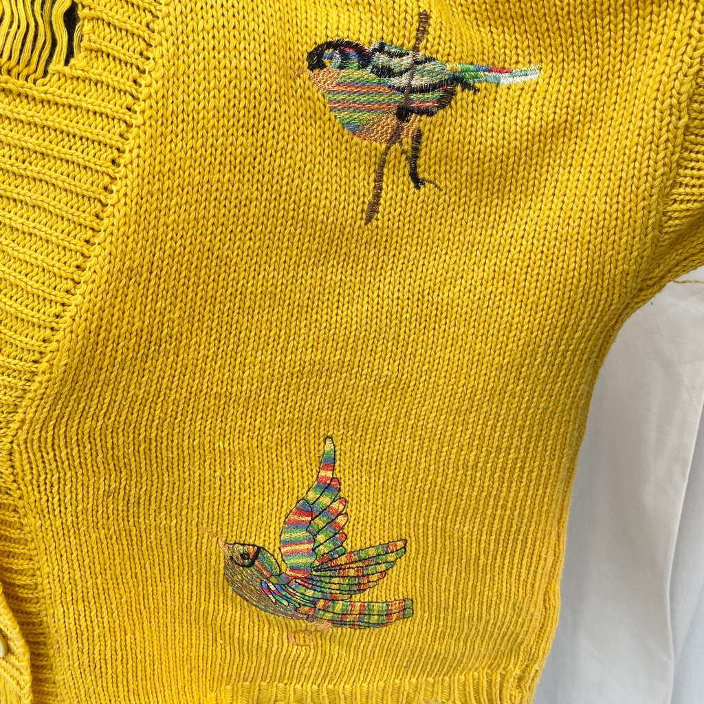 YELLOW EMBROIDERED CARDIGAN (Bust : 52, Length : 22)