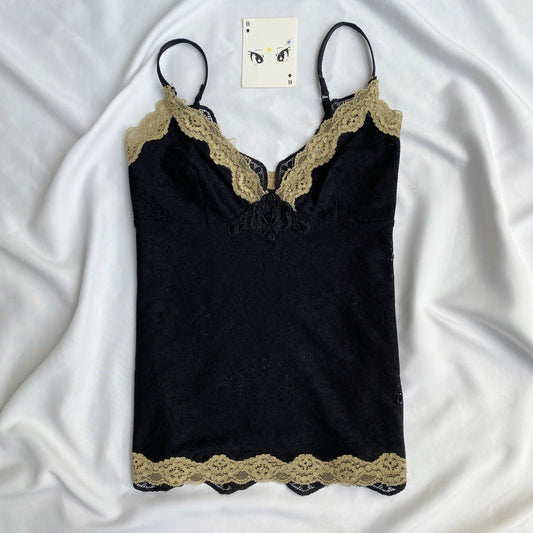 BLACK CAMI TOP WITH LACE DETAILING FROM MANGO (Bust : 30-34, Upper Waist : 24-28)