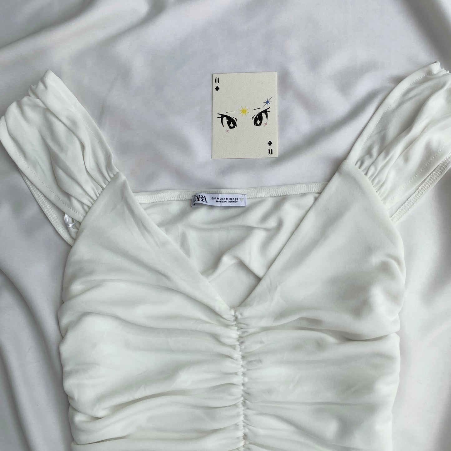 WHITE RUCHED TOP FROM ZARA (Bust : 32-34, Upper Waist : 26-30)