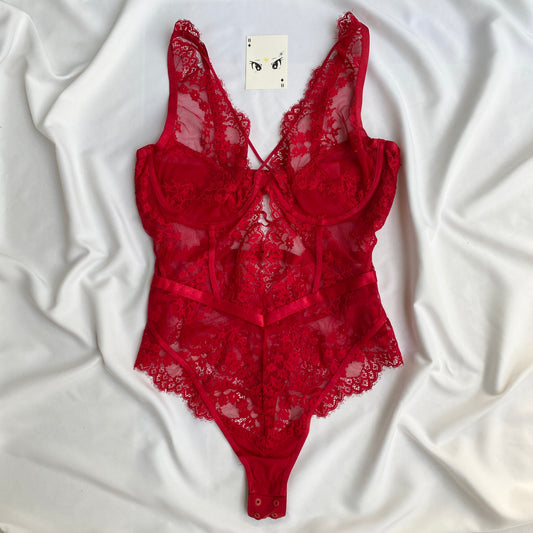 RED BODYSUIT FROM HUNKEMOLLER (Bust : 36-38, Upper Waist : 30-36)