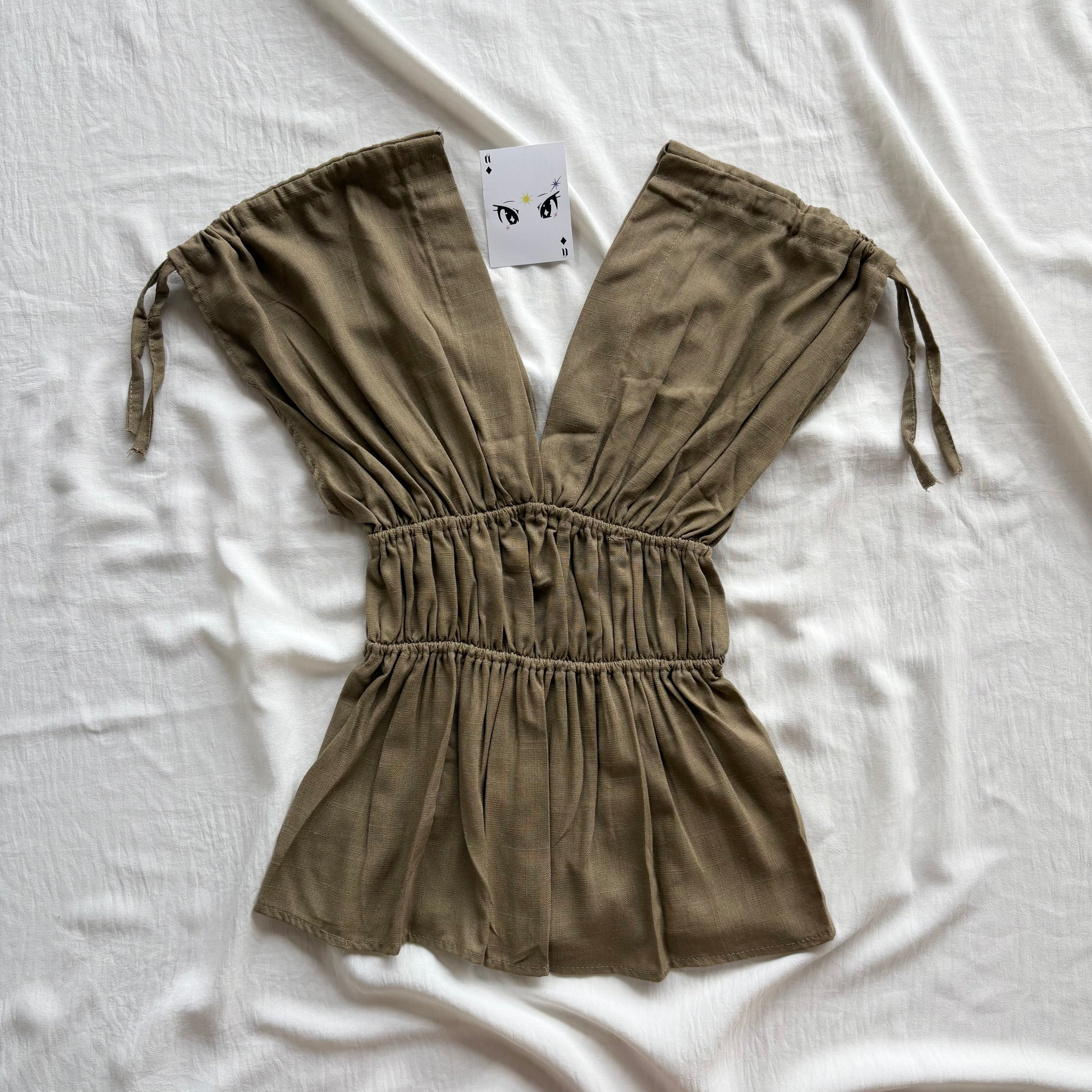 KHAKI GREEN LINEN TOP  (Bust : 30-34, Upper Waist : 24-28)