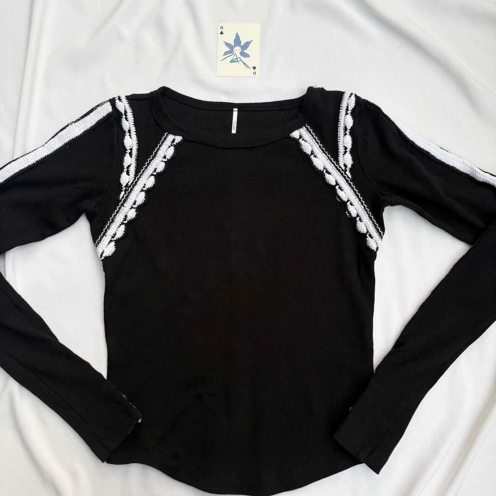 BLACK EMBROIDERED TOP FROM FREE PEOPLE (Multiple sizes available)