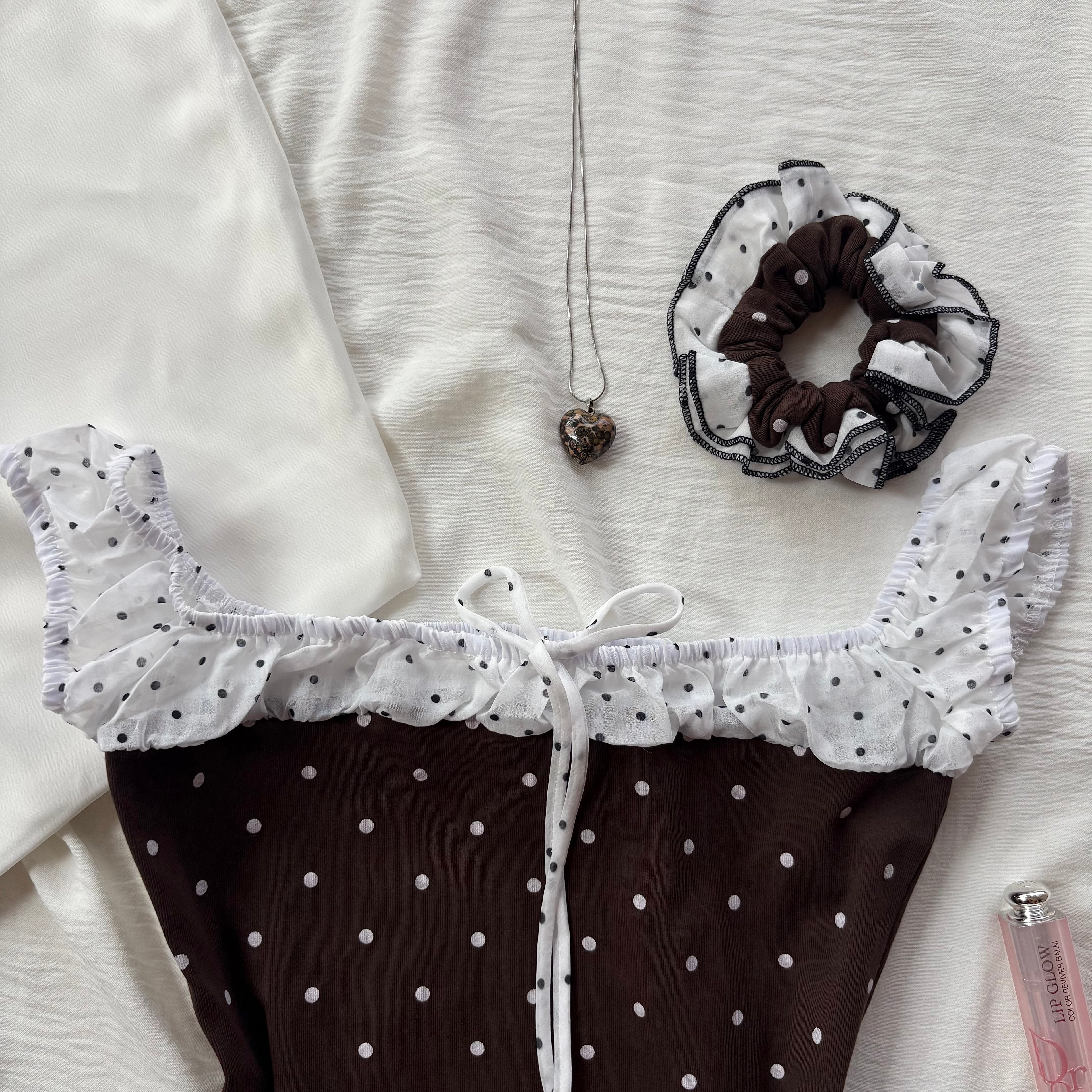 BROWN POLKA DOT TOP (Bust : 28-34, Upper Waist : 24-28)