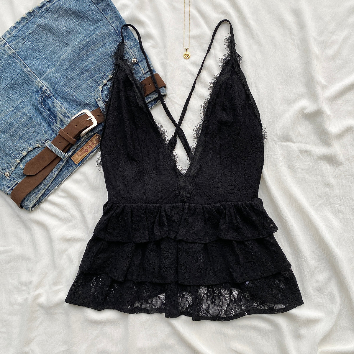 BLACK LACE BABYDOLL TOP (Bust : 34-36, Upper Waist : 28-34)