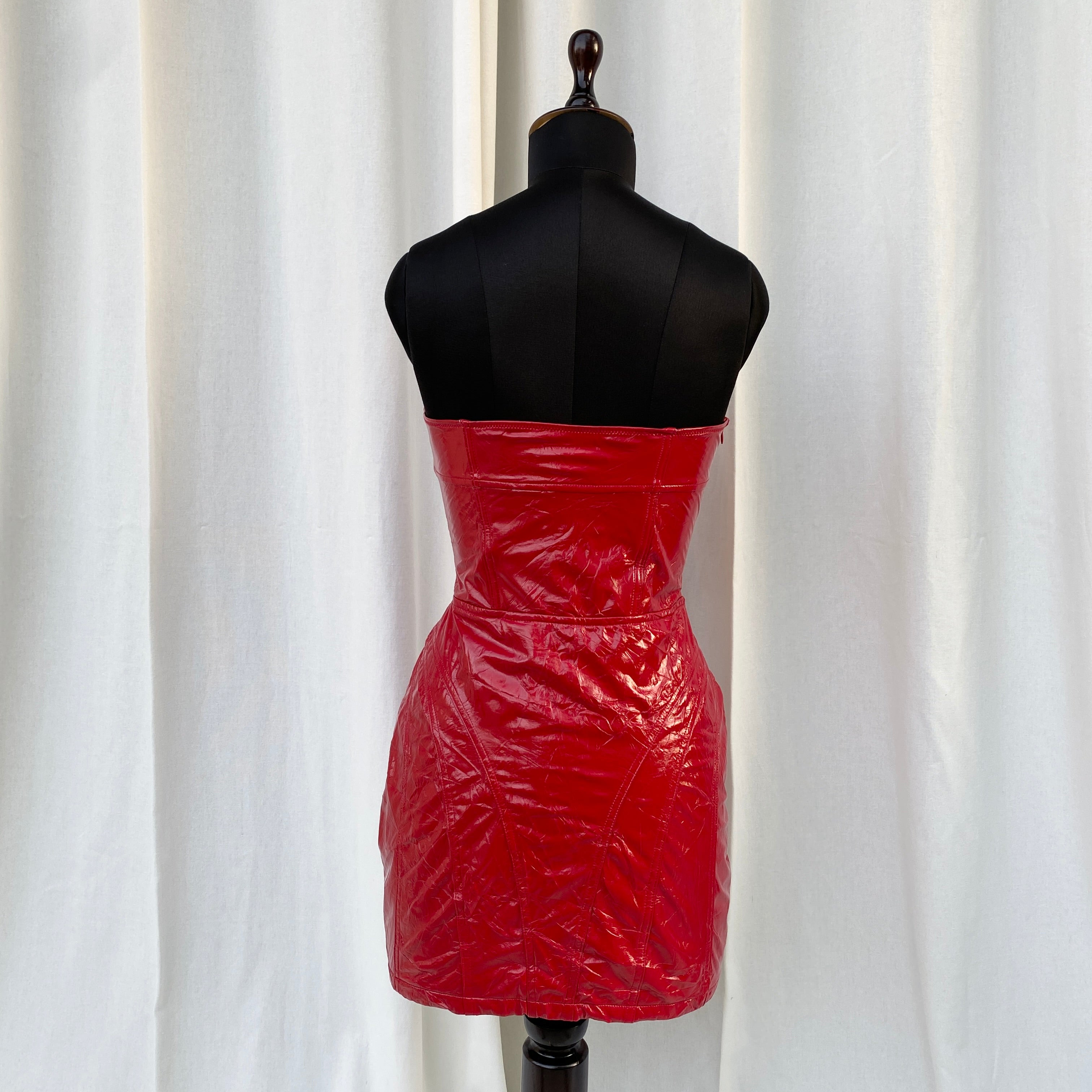 RED FAUX LEATHER DRESS (Bust : 34-36, Upper Waist : 28-30) TITLQE RED FAUX LEATHER DRESS (Bust : 34-36, Upper Waist : 28-30) TITLQE