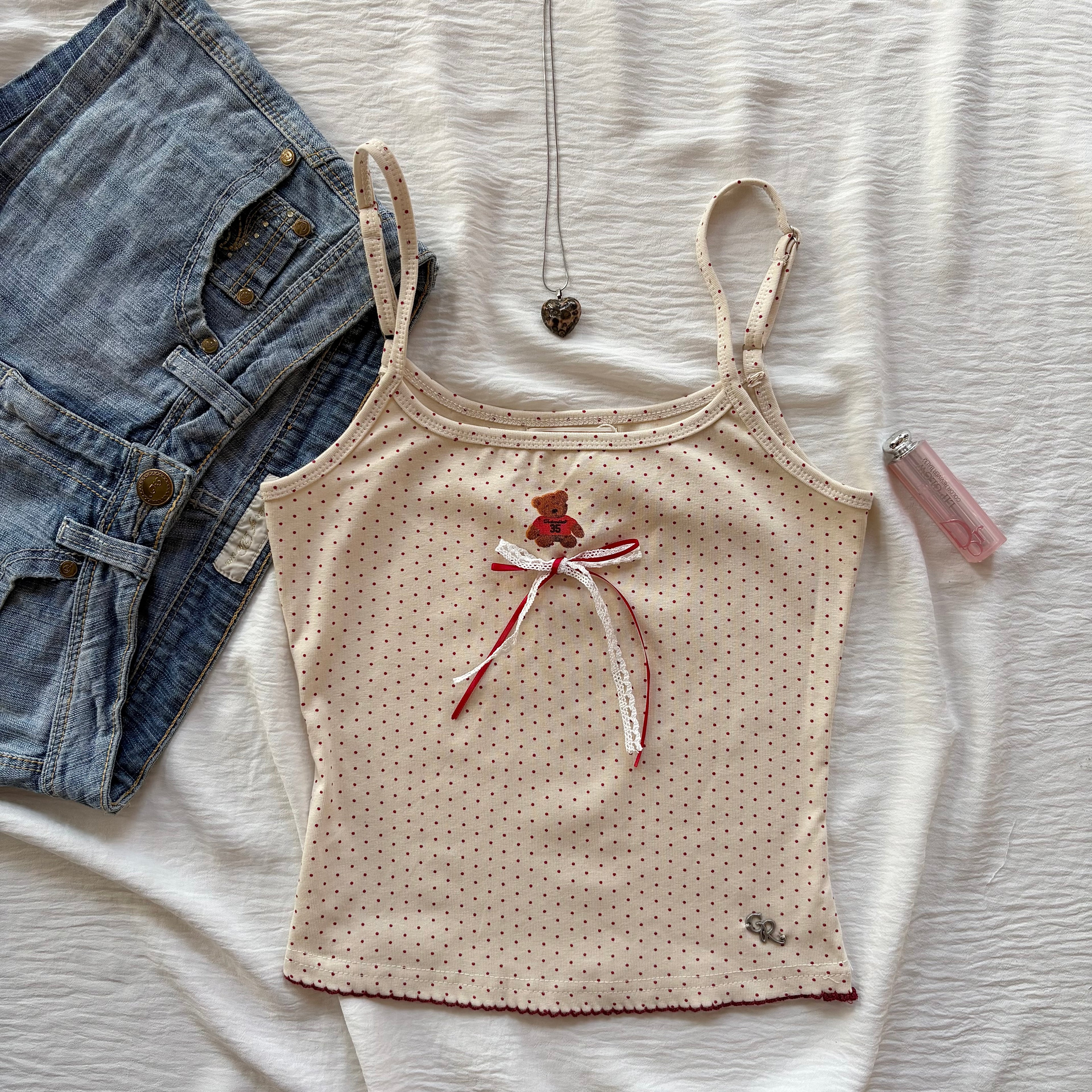 BEAR POLKA DOT TOP IN RED (Bust : 28-34, Upper Waist : 22-28)