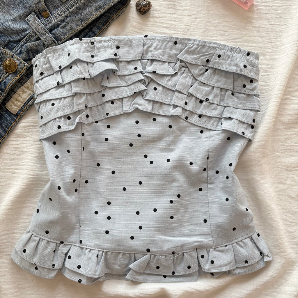 BLUE POLKA DOT TOP (Bust : 28-32, Upper Waist : 23-26)