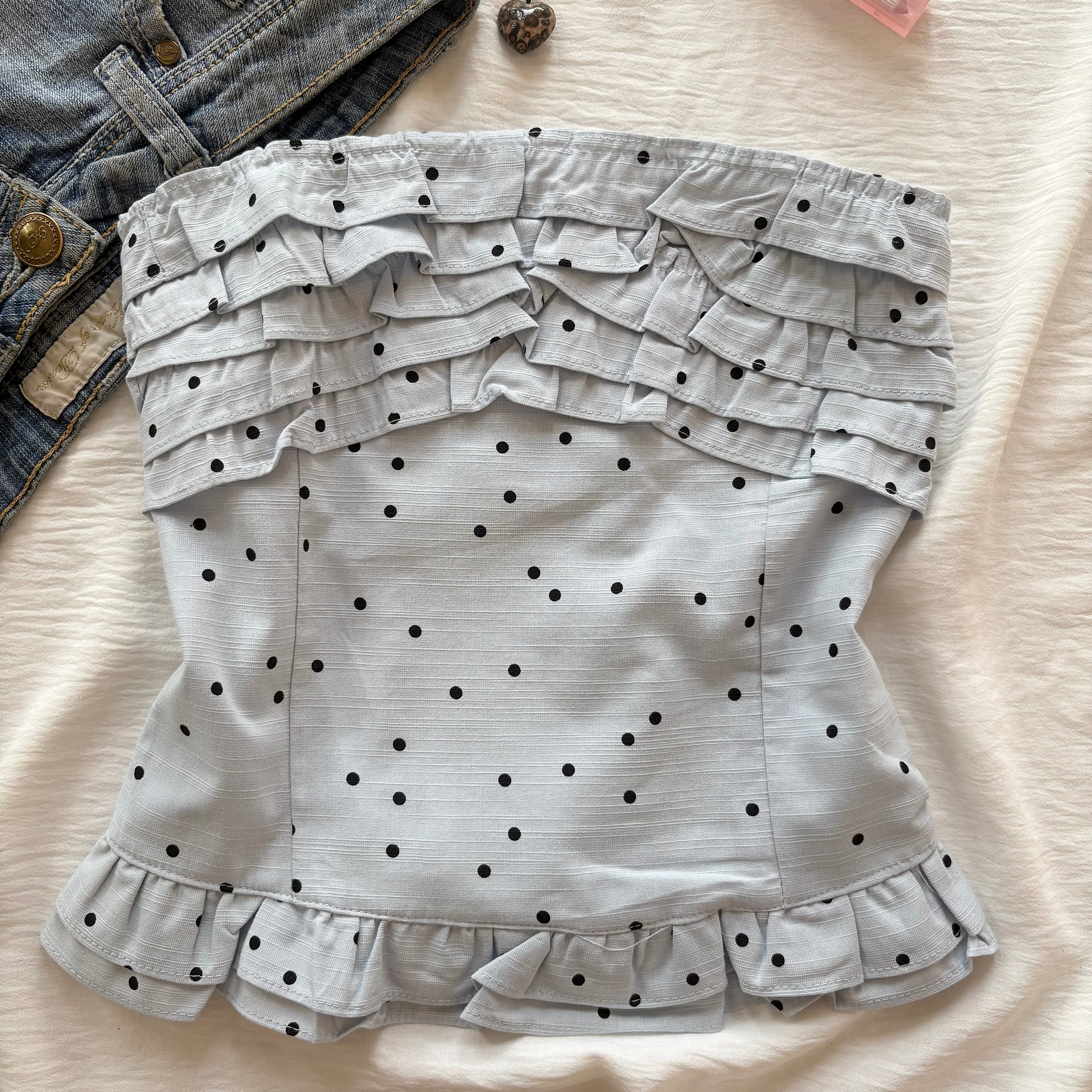 BLUE POLKA DOT TOP (Bust : 28-32, Upper Waist : 23-26)