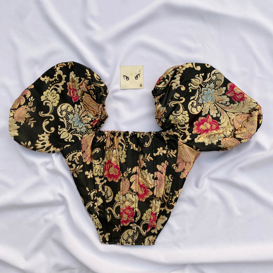 JACQUARD PUFF SLEEVE CORSET (BUST : 32-34, UPPER WAIST : 28-30)