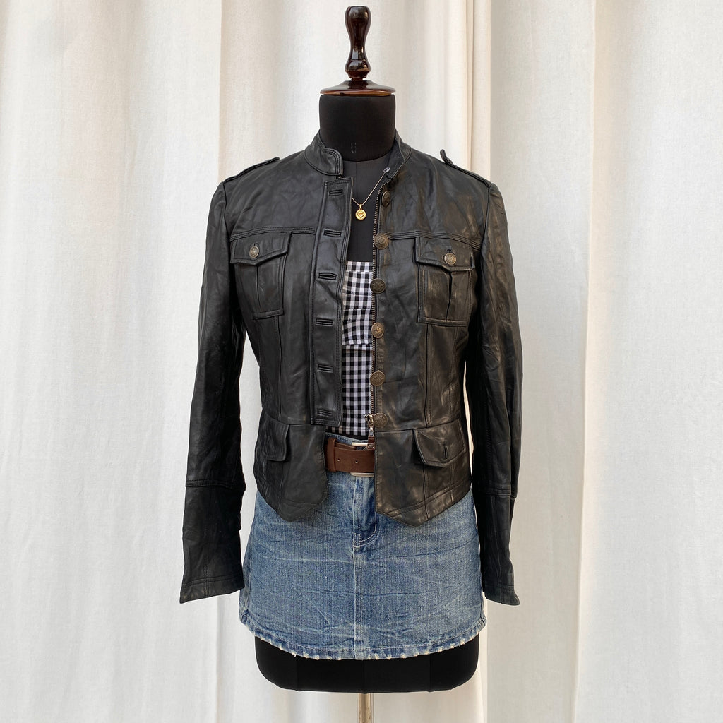 BLACK LEATHER JACKET (Fits XS/S)