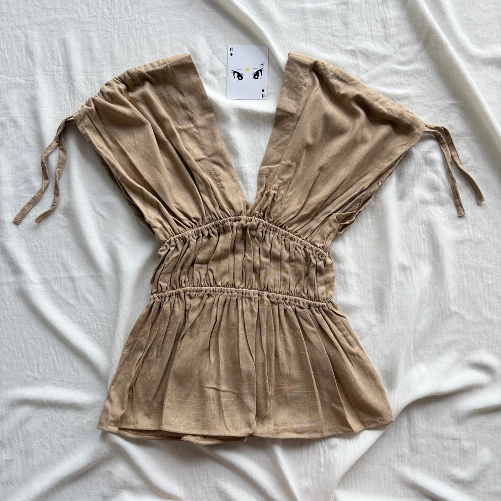 KHAKI LINEN TOP  (Bust : 30-34, Upper Waist : 24-28)