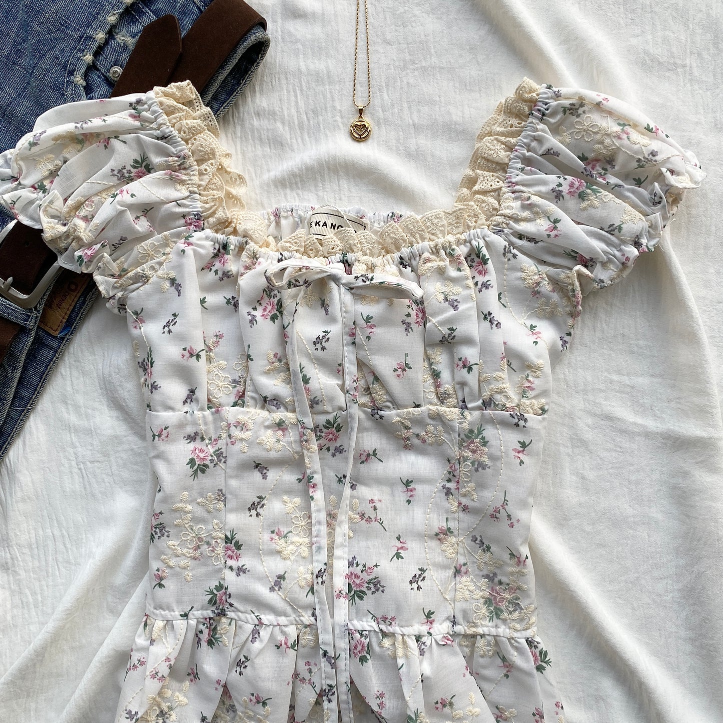 WHITE EMBROIDERED TOP (Bust : 30-34, Upper Waist : 24-28)