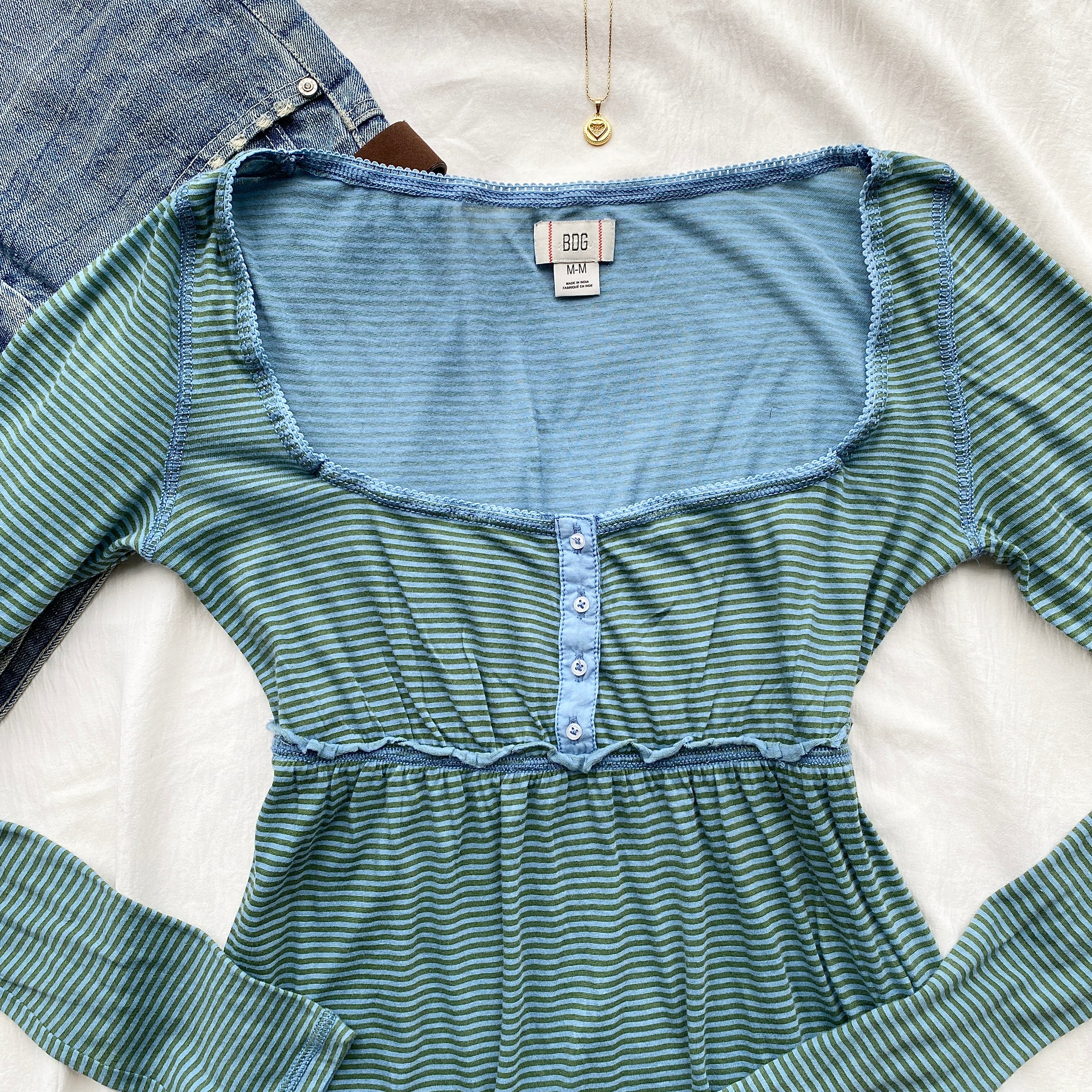 BLUE HENLEY TOP FROM URBAN OUTFITTERS (Bust : 32-34, Upper Waist : 26-34)