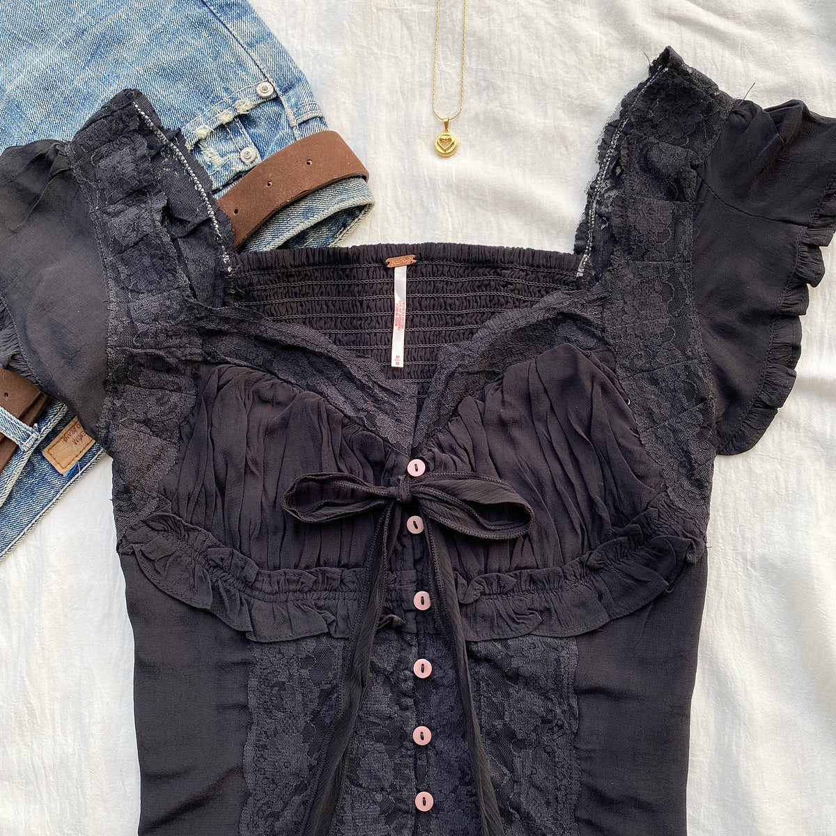 BLACK BLOUSE FROM FREE PEOPLE (Bust : 34-36, Upper Waist : 28-32)