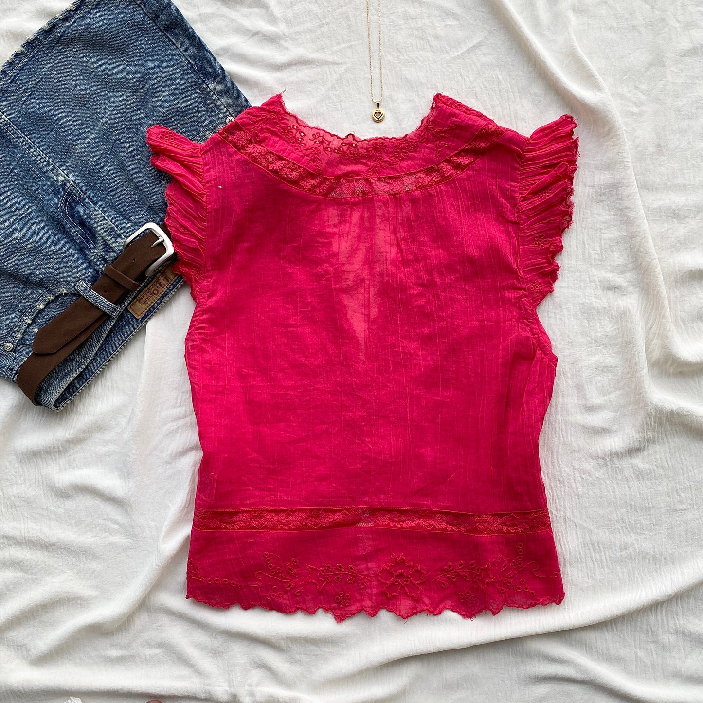 RED LACE TOP FROM FREE PEOPLE (Bust : 38-40, Upper Waist : 32-38)