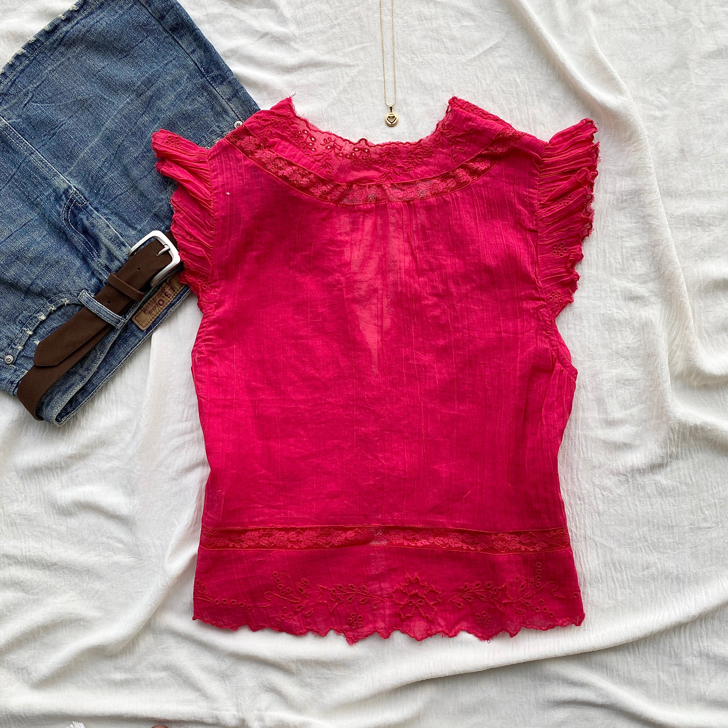 RED LACE TOP FROM FREE PEOPLE (Bust : 38-40, Upper Waist : 32-38)