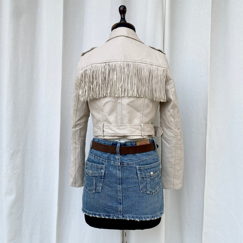 WHITE FAUX LEATHER WITH FRINGES (Fits XS/S)