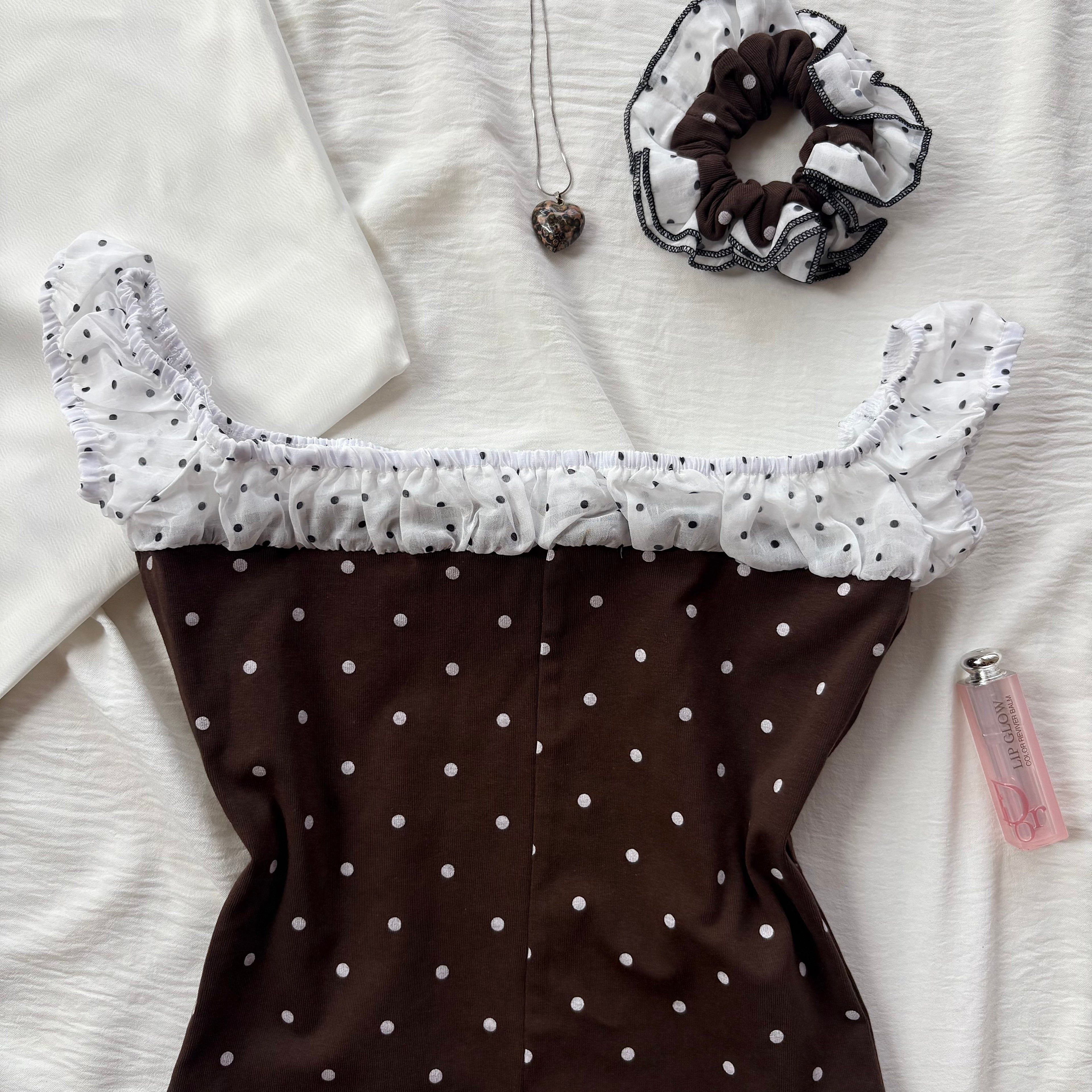 BROWN POLKA DOT TOP (Bust : 28-34, Upper Waist : 24-28)