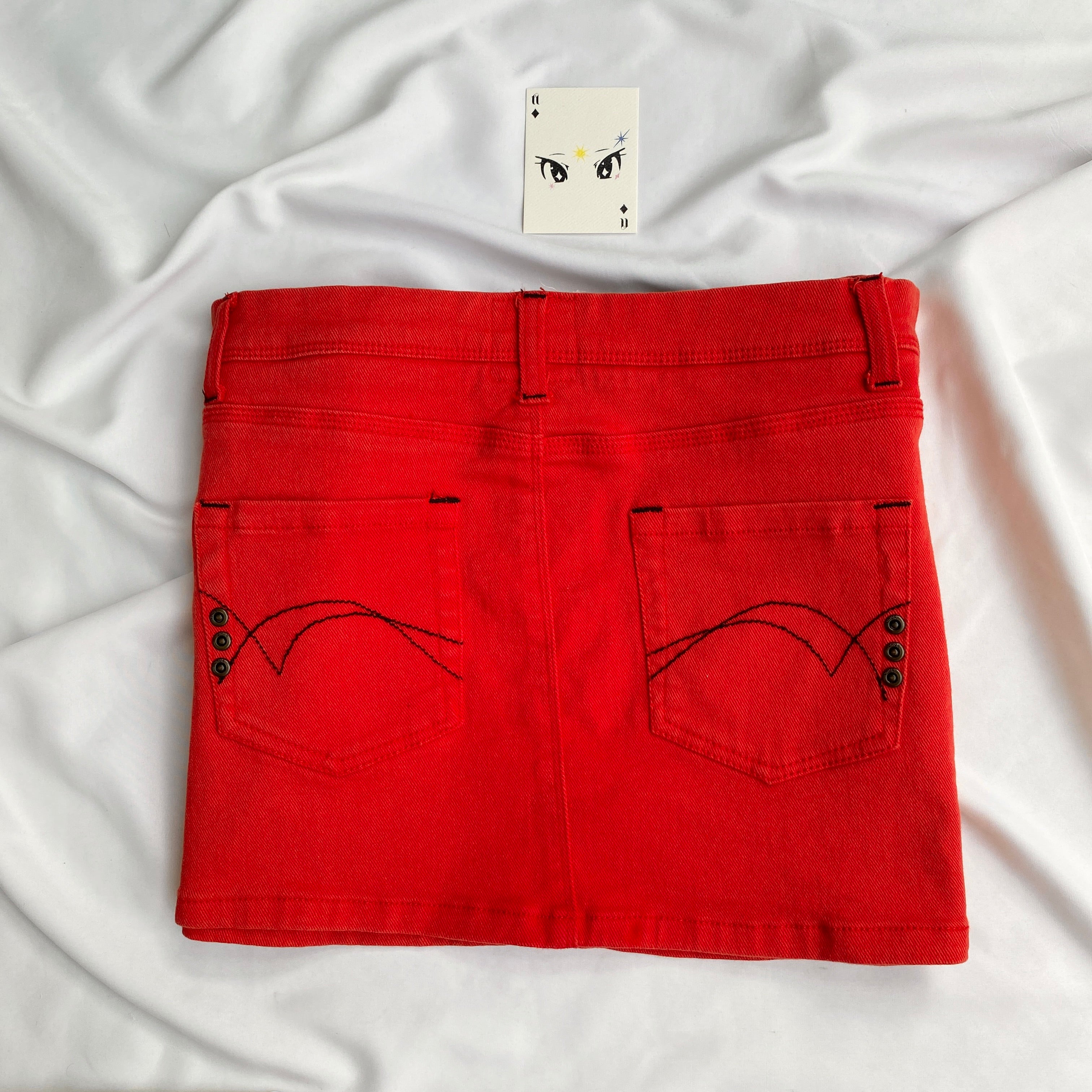 RED DENIM SKIRT (Waist : 32-34)
