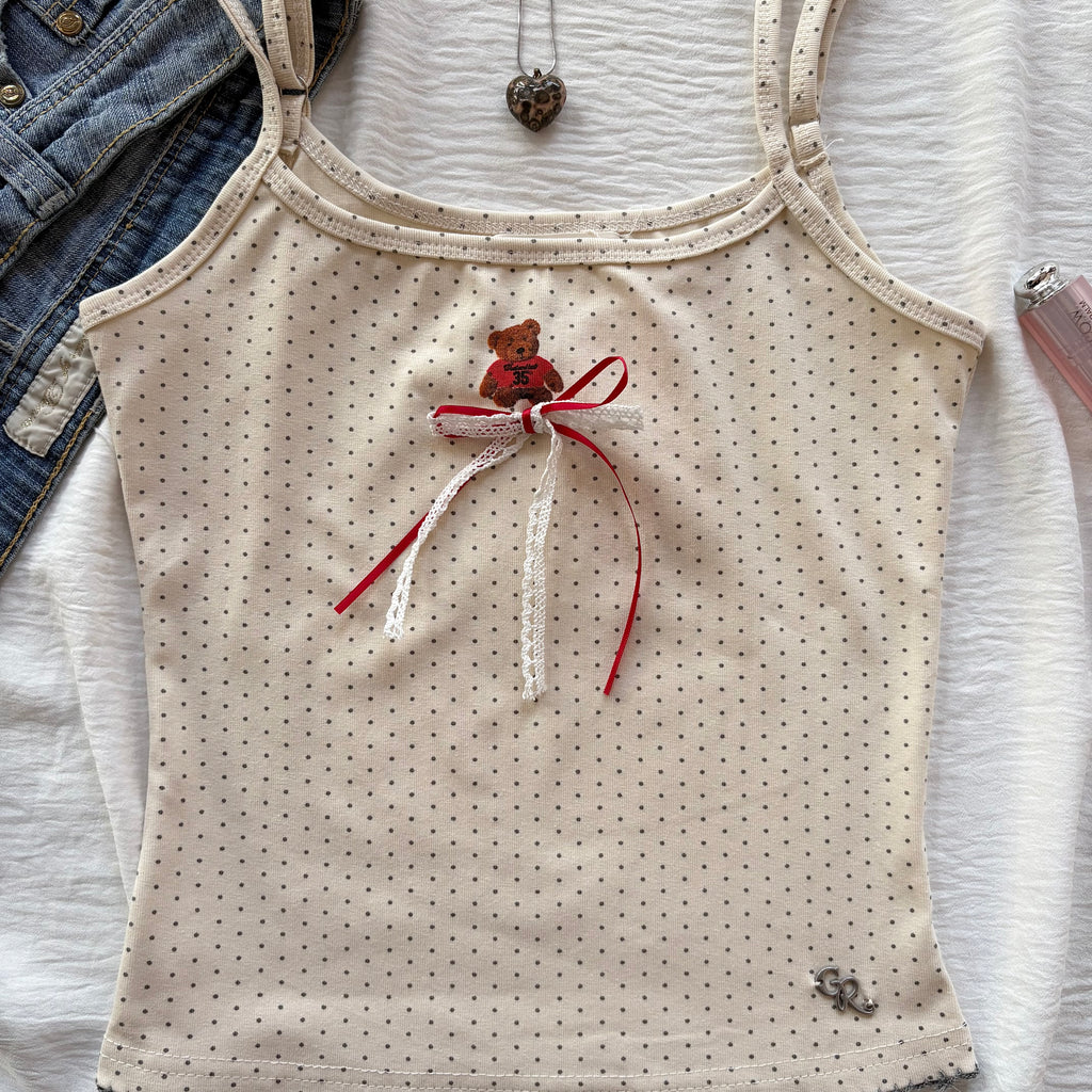 BEAR POLKA DOT TOP IN GREY (Bust : 28-34, Upper Waist : 22-28)