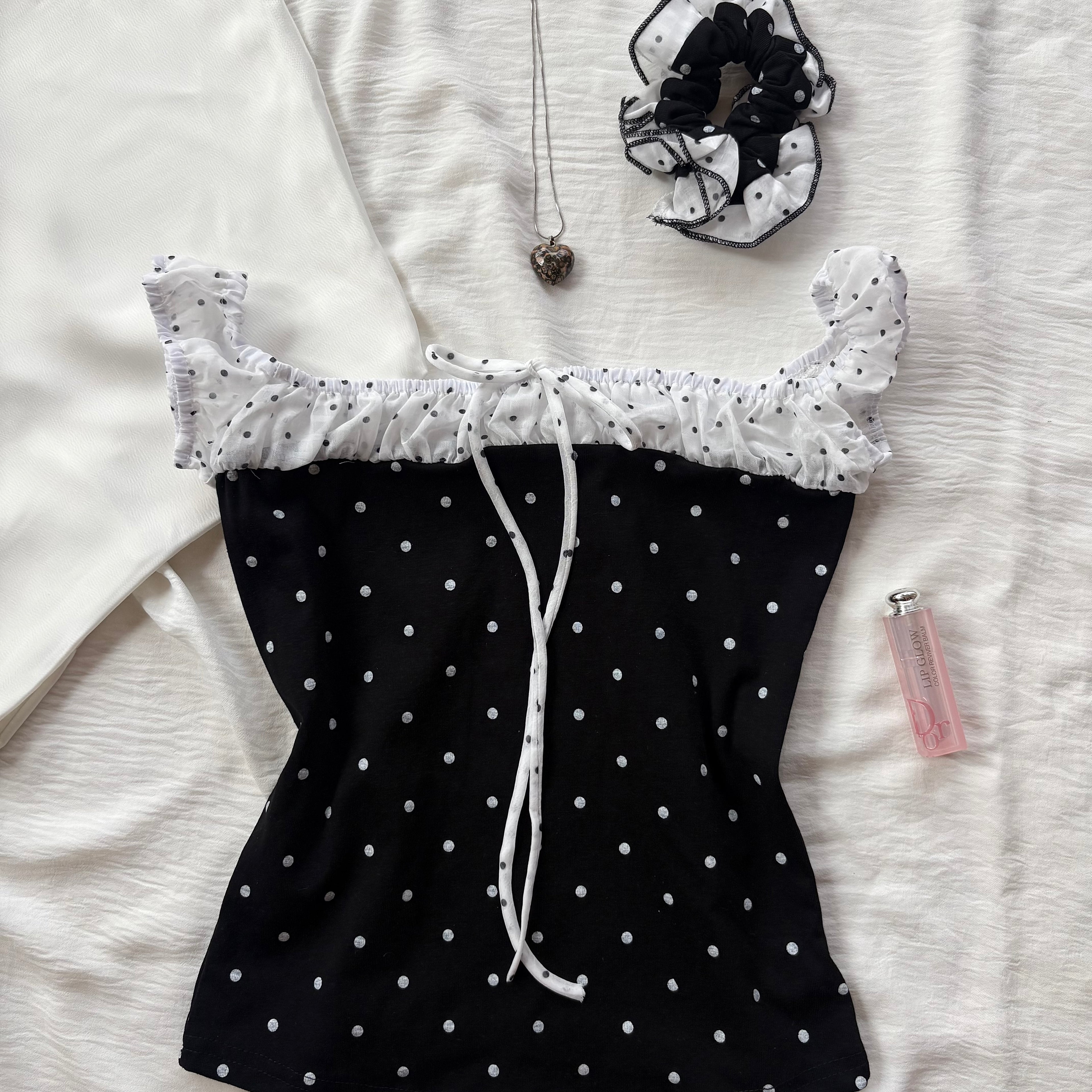 BLACK POLKA DOT TOP (Bust : 28-34, Upper Waist : 24-28)