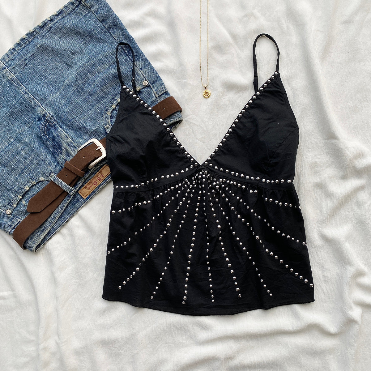BLACK STUDDED TOP FROM URBAN OUTFITTERS (Two sizes)