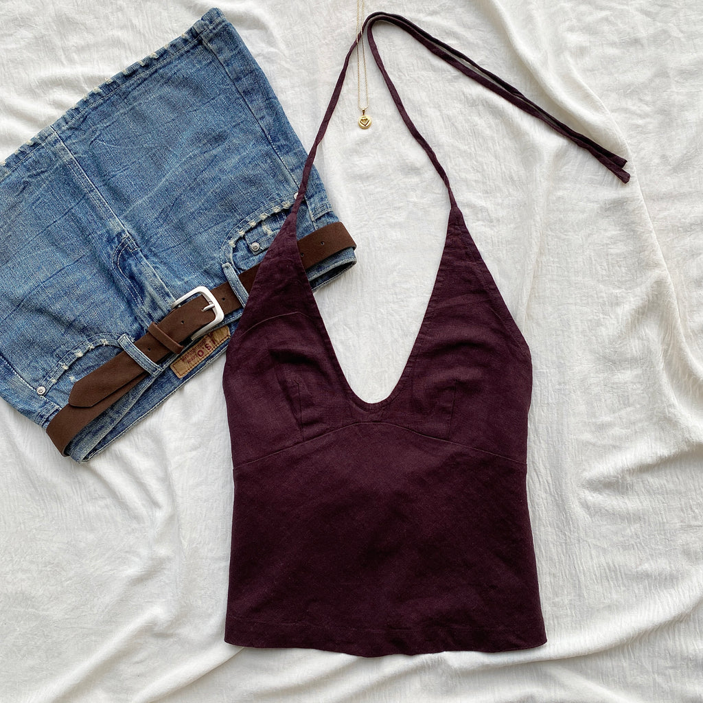 LINEN SET IN FUDGE FROM FREE PEOPLE (Bust : 28-32, Upper Waist : 22-28)