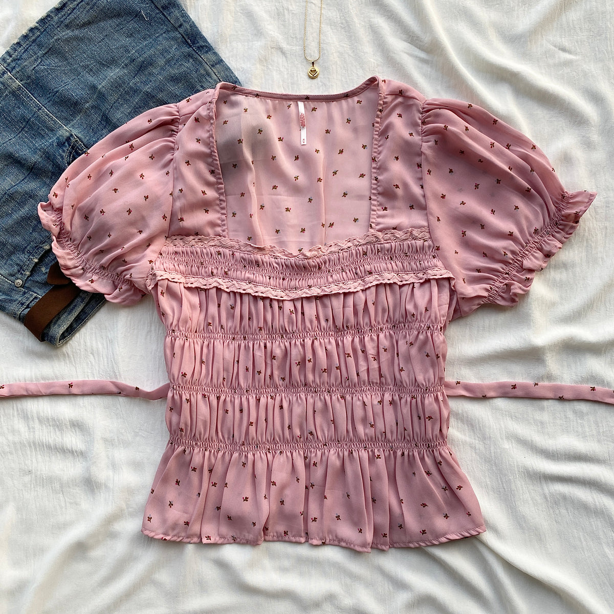 PINK RUCHED TOP FROM FREE PEOPLE (Bust : 34-36, Upper Waist : 28-34)