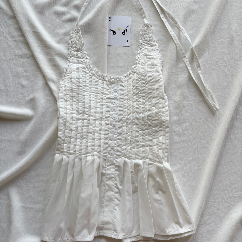 WHITE HALTER TOP  (Bust : 30-34, Upper Waist : 24-28)