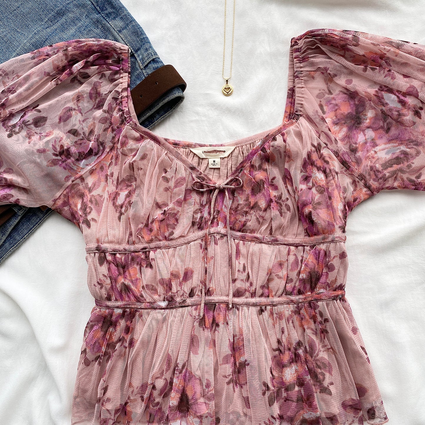 PINK FLORAL RUCHED TOP (Bust : 34-36, Upper Waist : 28-32)