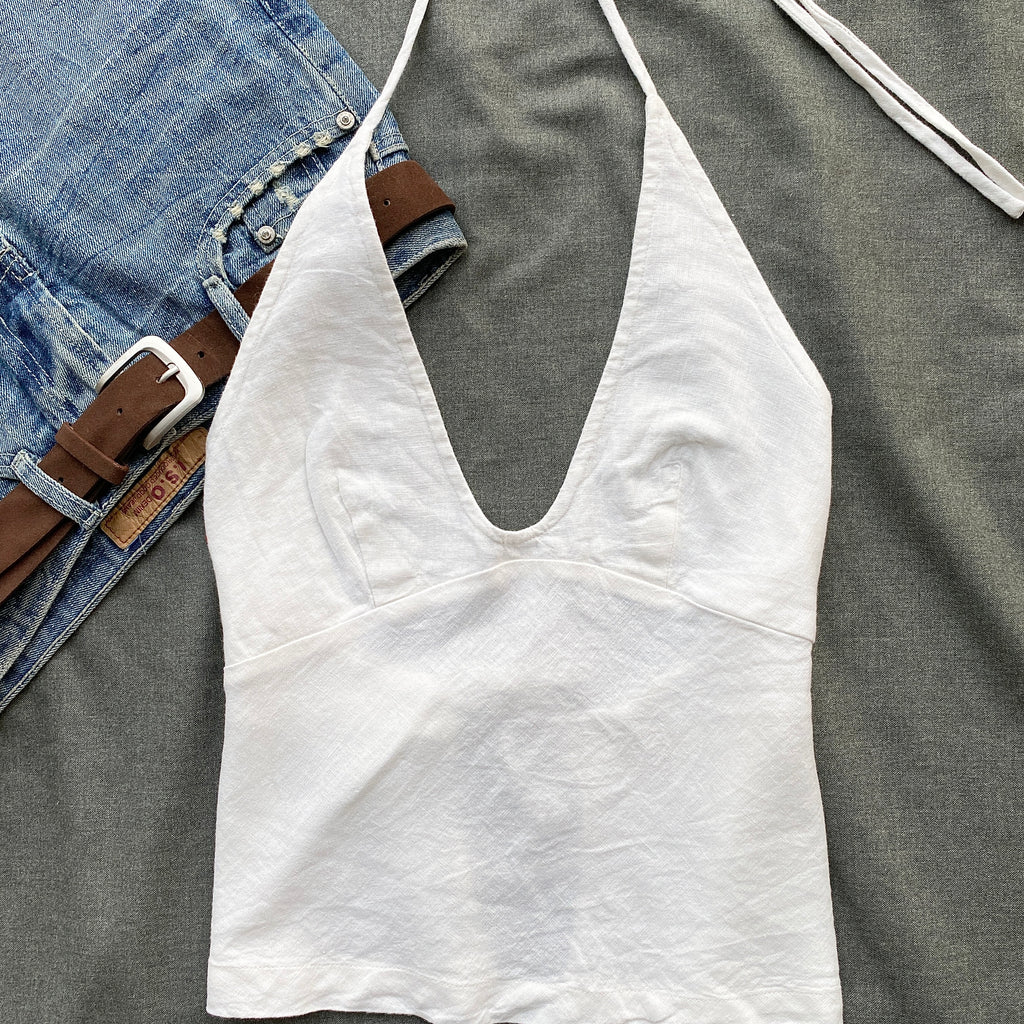 WHITE LINEN HALTER TOP FROM FREE PEOPLE (Two sizes)