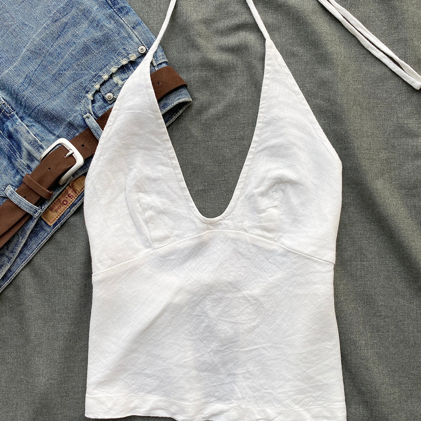 WHITE LINEN HALTER TOP FROM FREE PEOPLE (Two sizes)