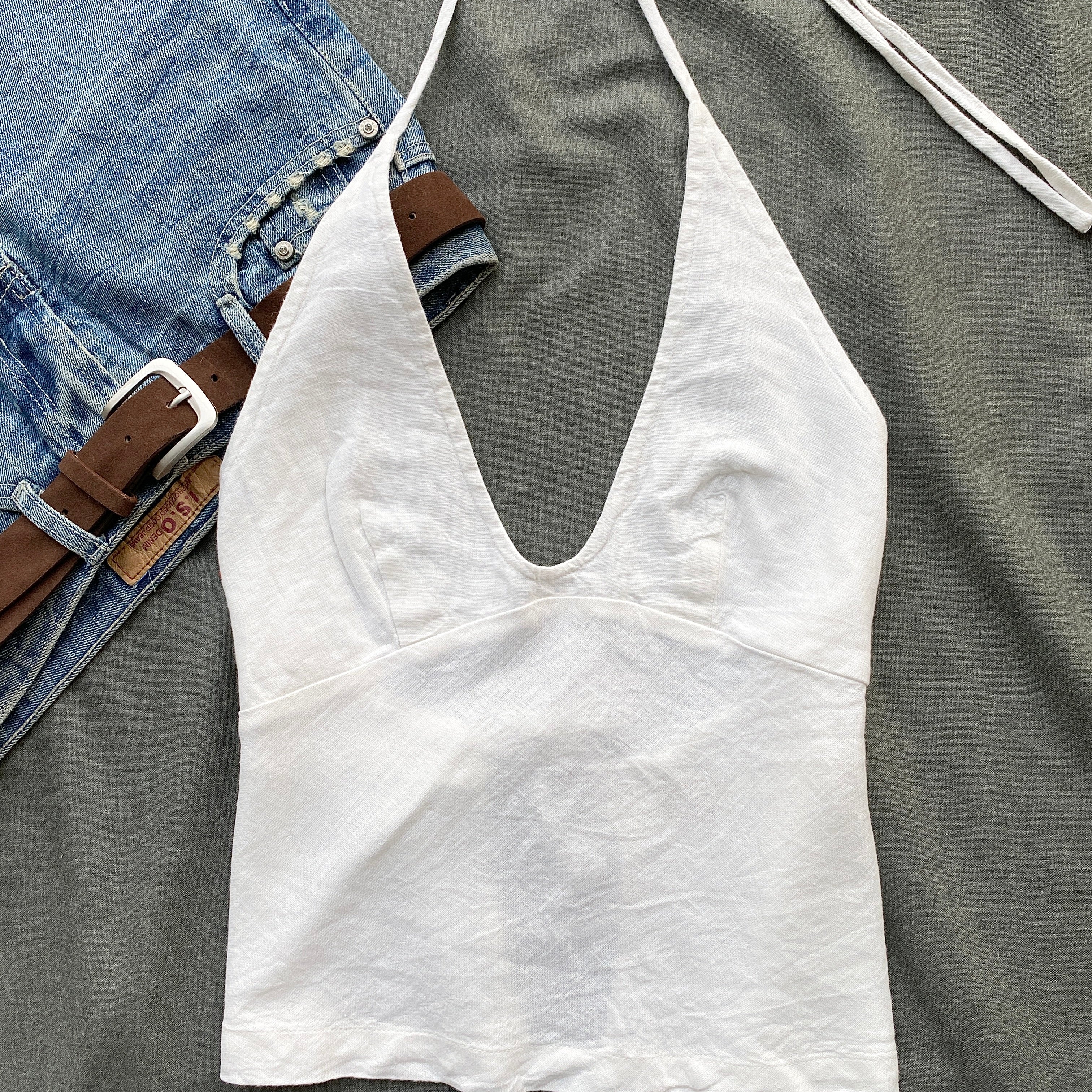 WHITE LINEN HALTER TOP FROM FREE PEOPLE (Two sizes)