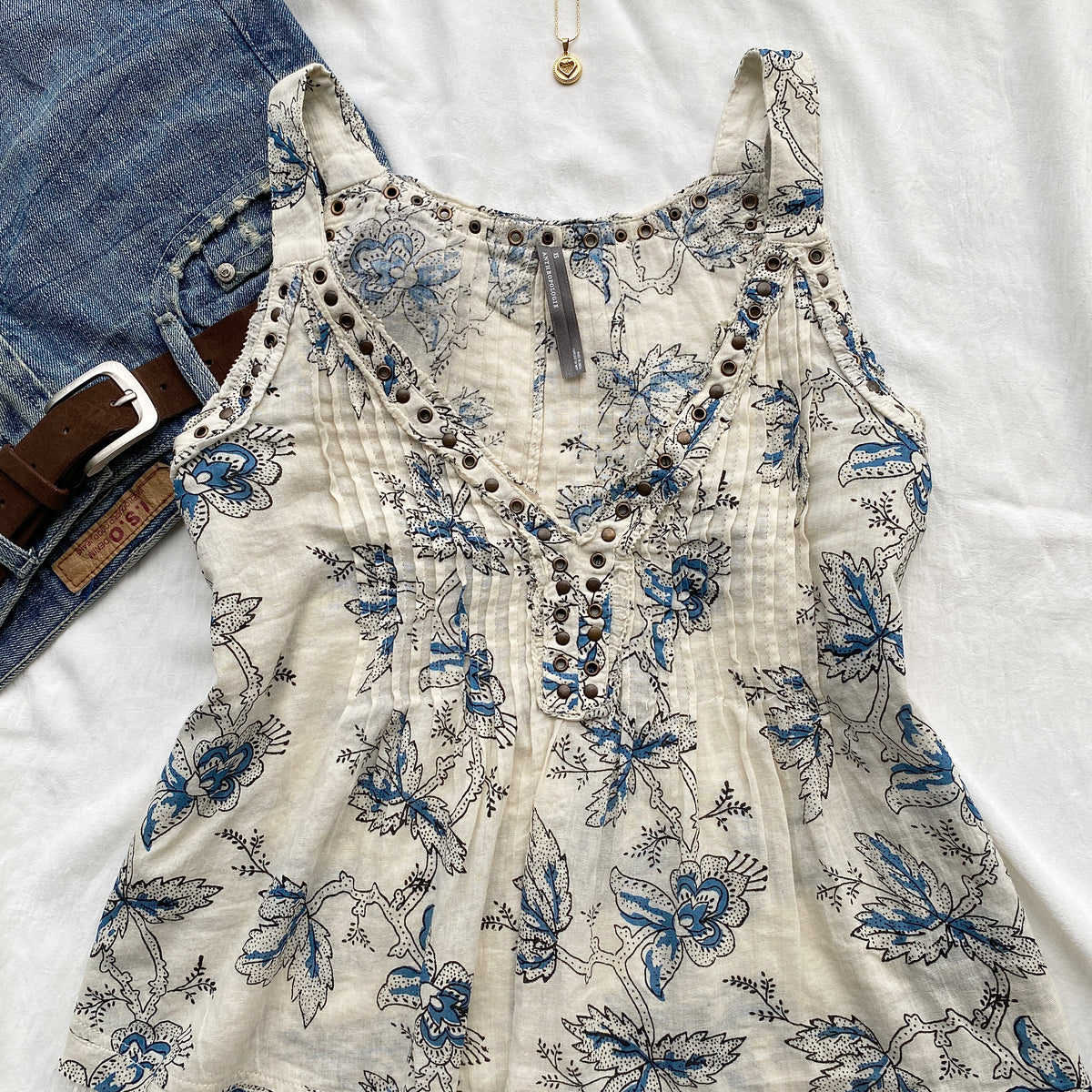 BLUE FLORAL STUDDED TOP FROM ANTHROPOLOGY (Two sizes)