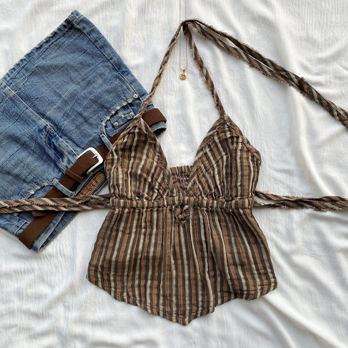 BROWN STRIPED HALTER TOP (Sizes available)