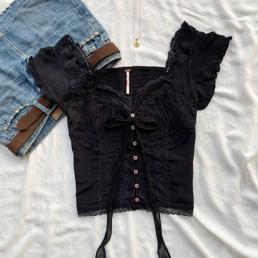 BLACK BLOUSE FROM FREE PEOPLE (Bust : 34-36, Upper Waist : 28-32)