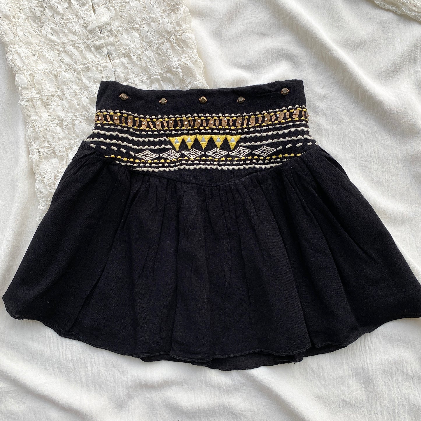 BLACK SKIRT WITH EMBROIDERED BAND FROM RIPCURL (Waist : 22-26)