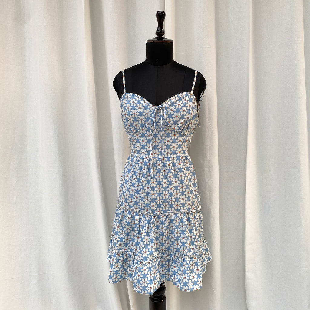 BLUE FLORAL DRESS (Bust : 34-36, Upper Waist : 30-34)